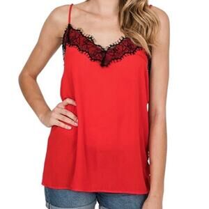 Lace trim spaghetti strap cami top